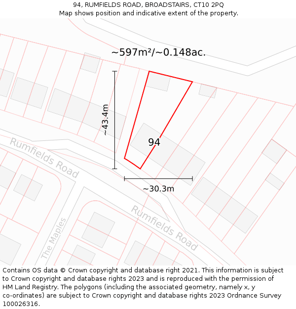 94, RUMFIELDS ROAD, BROADSTAIRS, CT10 2PQ: Plot and title map