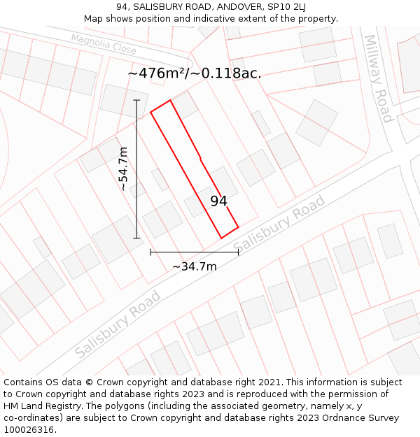 94, SALISBURY ROAD, ANDOVER, SP10 2LJ: Plot and title map