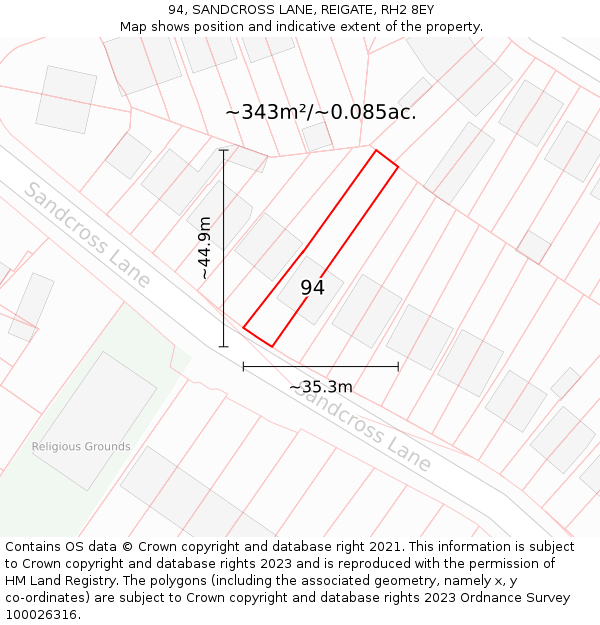 94, SANDCROSS LANE, REIGATE, RH2 8EY: Plot and title map