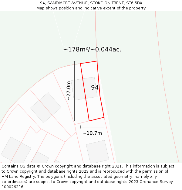 94, SANDIACRE AVENUE, STOKE-ON-TRENT, ST6 5BX: Plot and title map