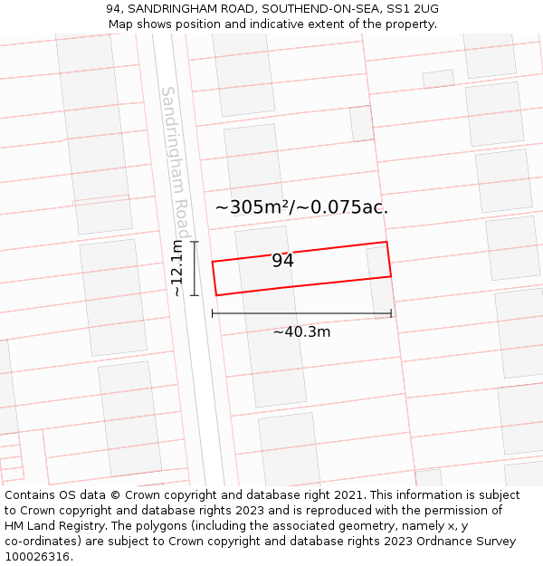 94, SANDRINGHAM ROAD, SOUTHEND-ON-SEA, SS1 2UG: Plot and title map