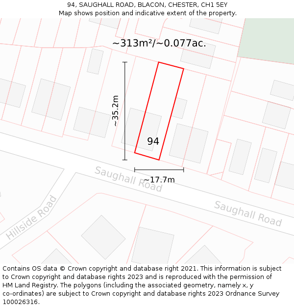 94, SAUGHALL ROAD, BLACON, CHESTER, CH1 5EY: Plot and title map