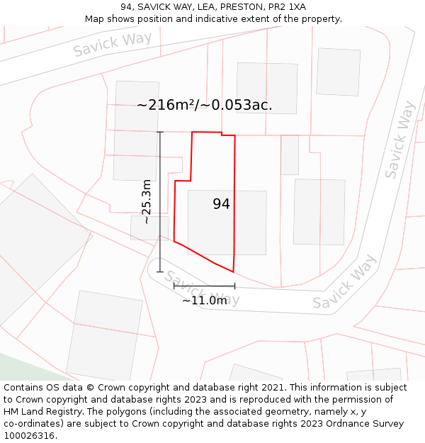 94, SAVICK WAY, LEA, PRESTON, PR2 1XA: Plot and title map