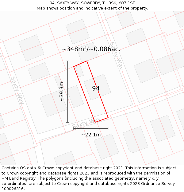 94, SAXTY WAY, SOWERBY, THIRSK, YO7 1SE: Plot and title map