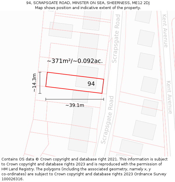 94, SCRAPSGATE ROAD, MINSTER ON SEA, SHEERNESS, ME12 2DJ: Plot and title map