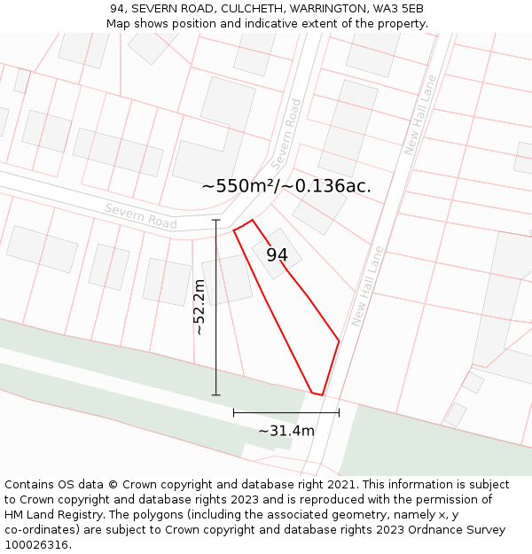 94, SEVERN ROAD, CULCHETH, WARRINGTON, WA3 5EB: Plot and title map