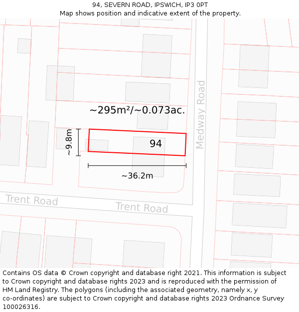 94, SEVERN ROAD, IPSWICH, IP3 0PT: Plot and title map