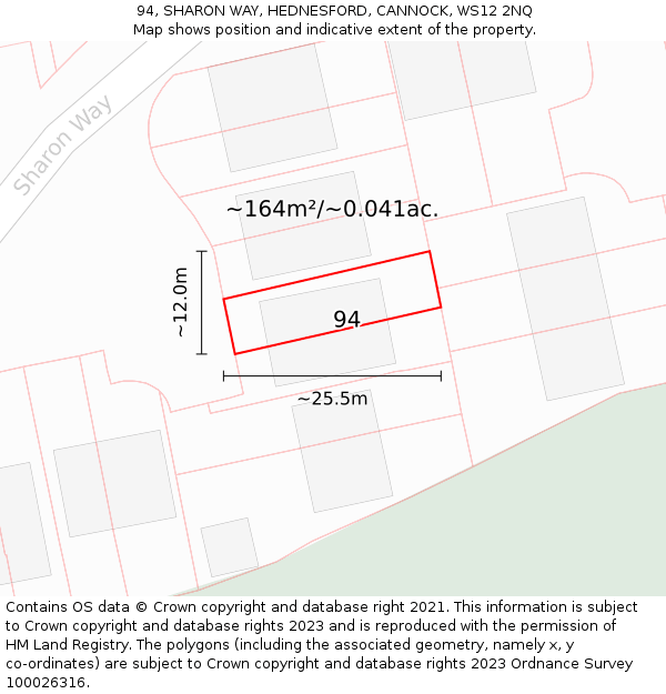 94, SHARON WAY, HEDNESFORD, CANNOCK, WS12 2NQ: Plot and title map