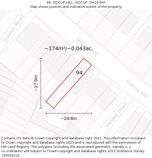 94, SIDCUP HILL, SIDCUP, DA14 6HY: Plot and title map