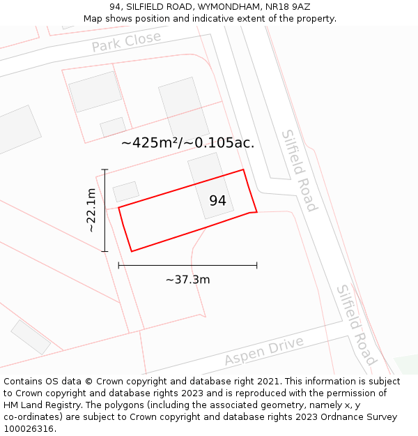 94, SILFIELD ROAD, WYMONDHAM, NR18 9AZ: Plot and title map