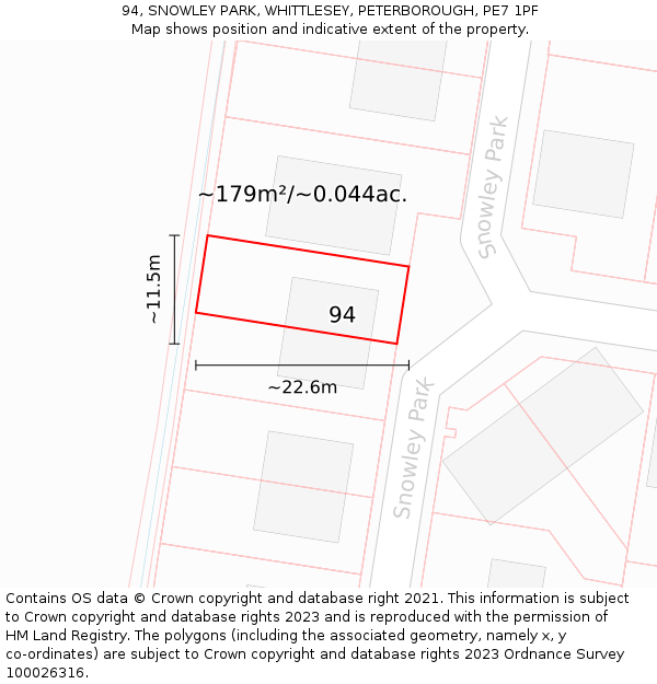 94, SNOWLEY PARK, WHITTLESEY, PETERBOROUGH, PE7 1PF: Plot and title map