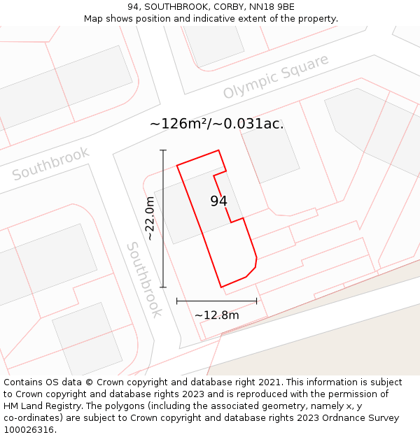 94, SOUTHBROOK, CORBY, NN18 9BE: Plot and title map