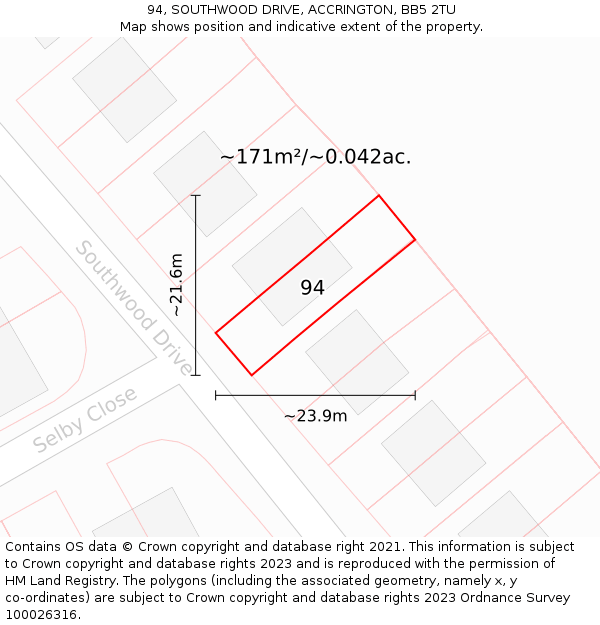 94, SOUTHWOOD DRIVE, ACCRINGTON, BB5 2TU: Plot and title map