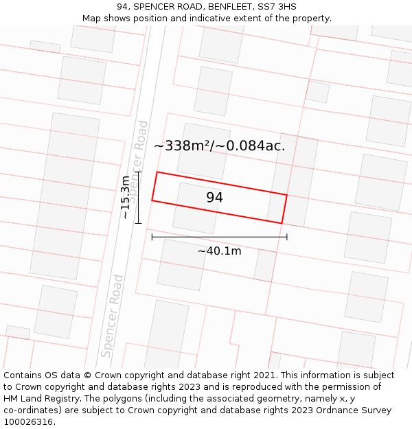 94, SPENCER ROAD, BENFLEET, SS7 3HS: Plot and title map
