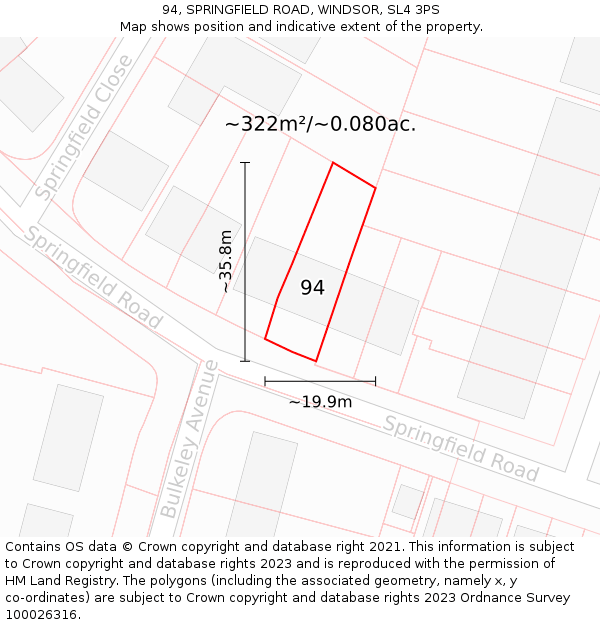 94, SPRINGFIELD ROAD, WINDSOR, SL4 3PS: Plot and title map