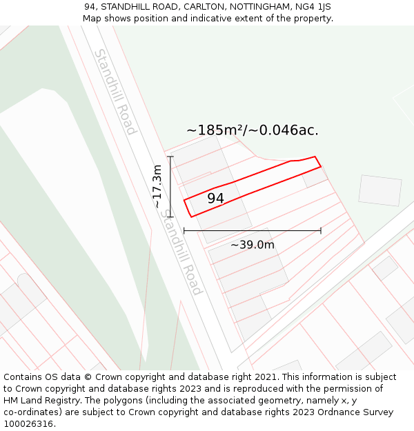 94, STANDHILL ROAD, CARLTON, NOTTINGHAM, NG4 1JS: Plot and title map