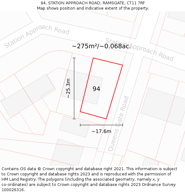 94, STATION APPROACH ROAD, RAMSGATE, CT11 7RF: Plot and title map