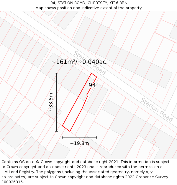 94, STATION ROAD, CHERTSEY, KT16 8BN: Plot and title map