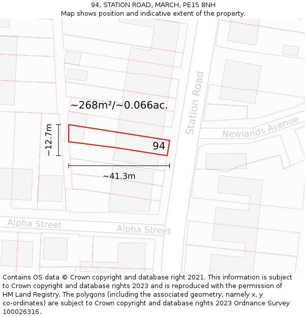 94, STATION ROAD, MARCH, PE15 8NH: Plot and title map