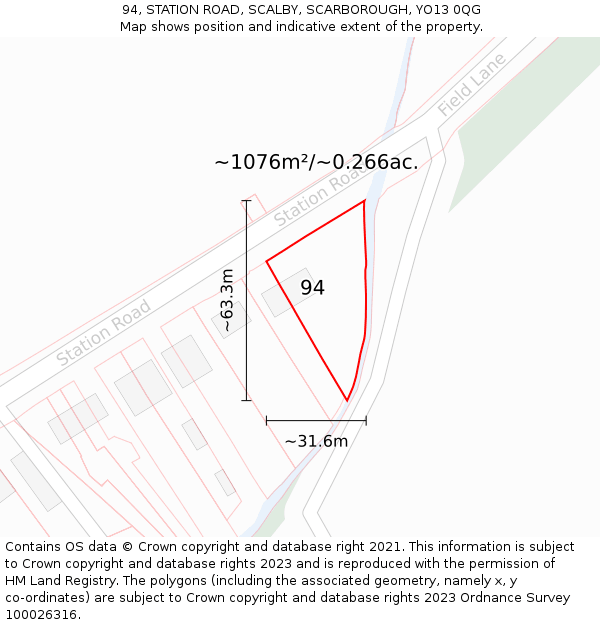 94, STATION ROAD, SCALBY, SCARBOROUGH, YO13 0QG: Plot and title map