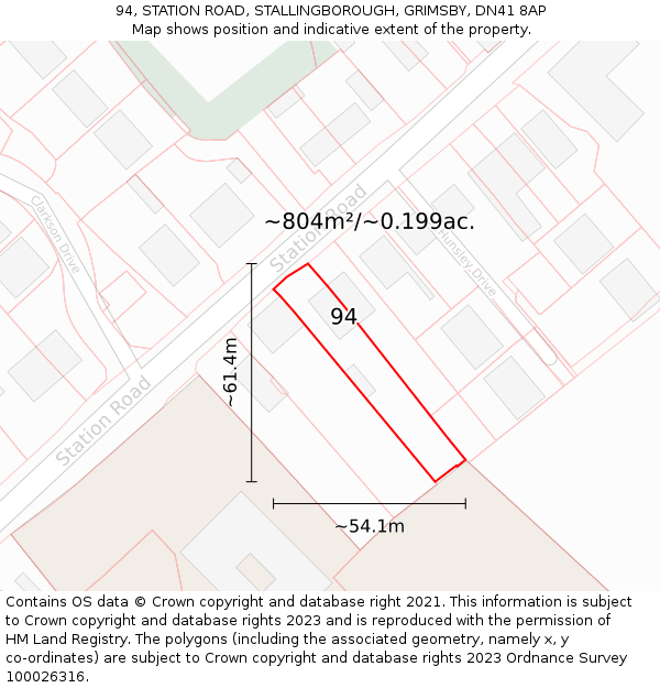 94, STATION ROAD, STALLINGBOROUGH, GRIMSBY, DN41 8AP: Plot and title map