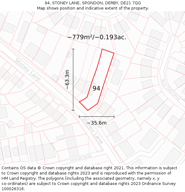 94, STONEY LANE, SPONDON, DERBY, DE21 7QG: Plot and title map