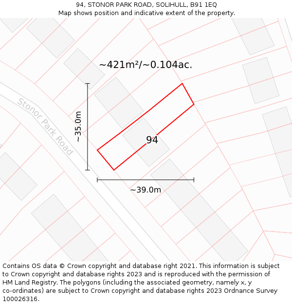 94, STONOR PARK ROAD, SOLIHULL, B91 1EQ: Plot and title map