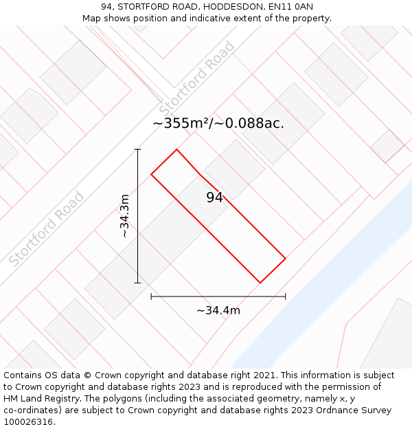 94, STORTFORD ROAD, HODDESDON, EN11 0AN: Plot and title map
