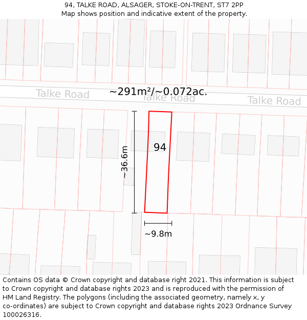 94, TALKE ROAD, ALSAGER, STOKE-ON-TRENT, ST7 2PP: Plot and title map
