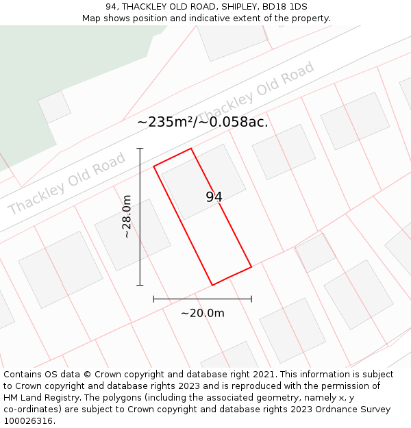 94, THACKLEY OLD ROAD, SHIPLEY, BD18 1DS: Plot and title map