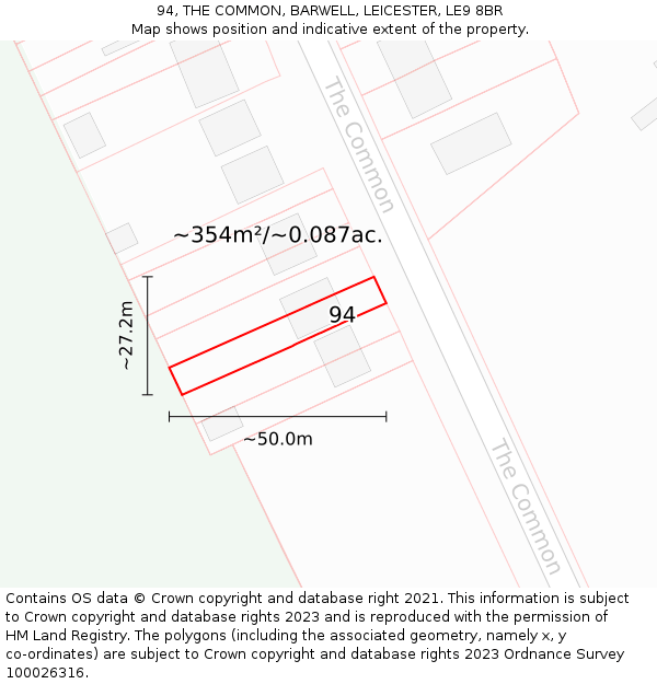 94, THE COMMON, BARWELL, LEICESTER, LE9 8BR: Plot and title map