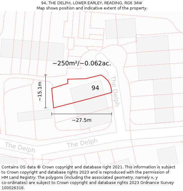 94, THE DELPH, LOWER EARLEY, READING, RG6 3AW: Plot and title map