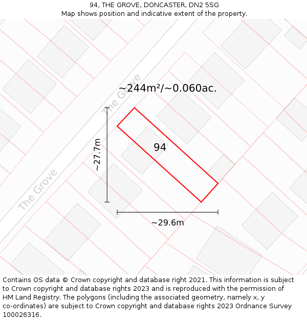 94, THE GROVE, DONCASTER, DN2 5SG: Plot and title map