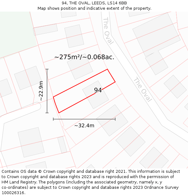 94, THE OVAL, LEEDS, LS14 6BB: Plot and title map