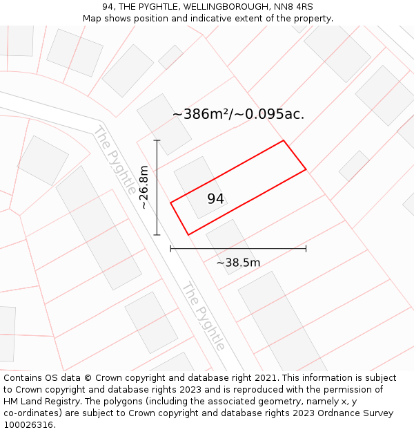 94, THE PYGHTLE, WELLINGBOROUGH, NN8 4RS: Plot and title map