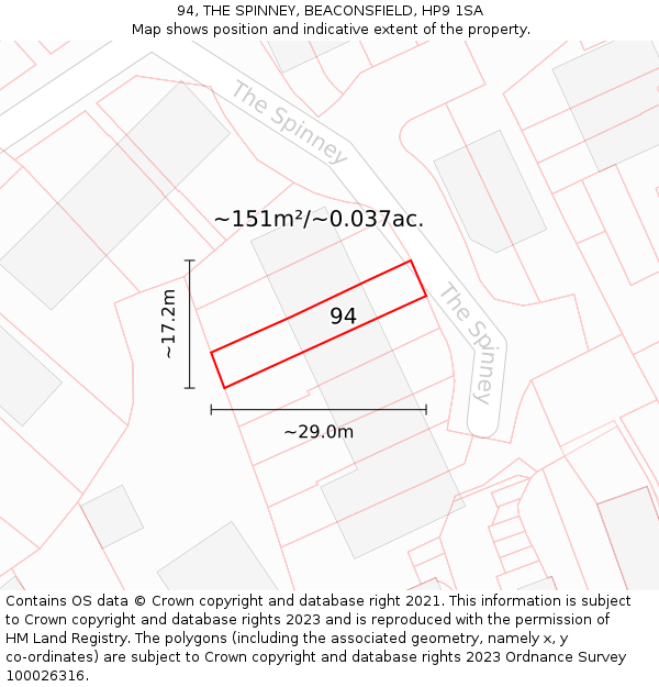 94, THE SPINNEY, BEACONSFIELD, HP9 1SA: Plot and title map