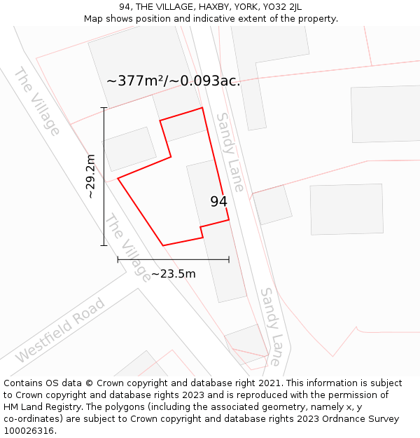 94, THE VILLAGE, HAXBY, YORK, YO32 2JL: Plot and title map