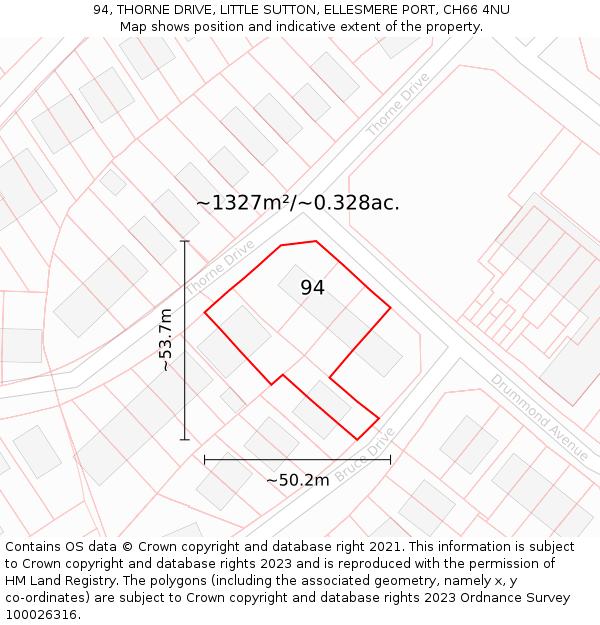 94, THORNE DRIVE, LITTLE SUTTON, ELLESMERE PORT, CH66 4NU: Plot and title map