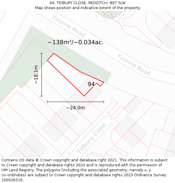94, TIDBURY CLOSE, REDDITCH, B97 5LW: Plot and title map