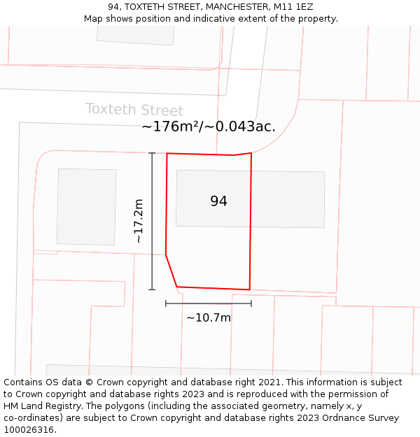 94, TOXTETH STREET, MANCHESTER, M11 1EZ: Plot and title map