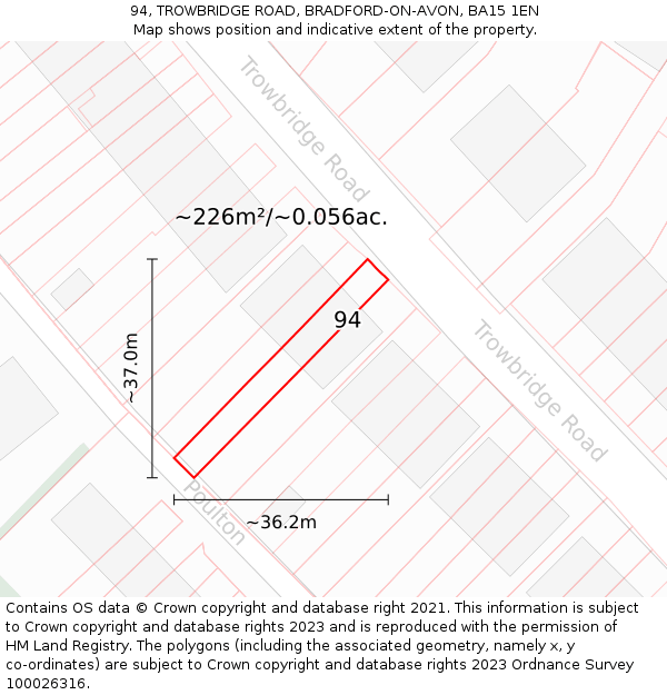 94, TROWBRIDGE ROAD, BRADFORD-ON-AVON, BA15 1EN: Plot and title map
