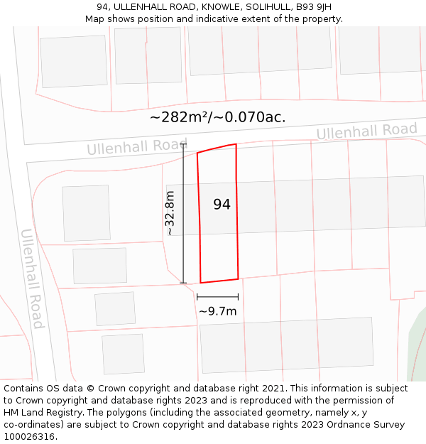 94, ULLENHALL ROAD, KNOWLE, SOLIHULL, B93 9JH: Plot and title map