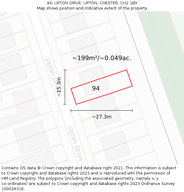 94, UPTON DRIVE, UPTON, CHESTER, CH2 1BX: Plot and title map