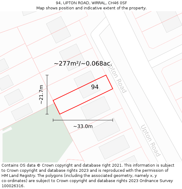 94, UPTON ROAD, WIRRAL, CH46 0SF: Plot and title map
