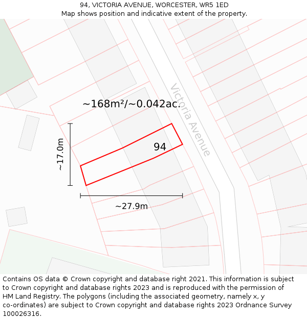 94, VICTORIA AVENUE, WORCESTER, WR5 1ED: Plot and title map