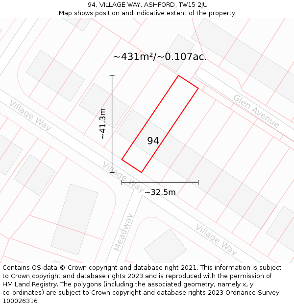 94, VILLAGE WAY, ASHFORD, TW15 2JU: Plot and title map