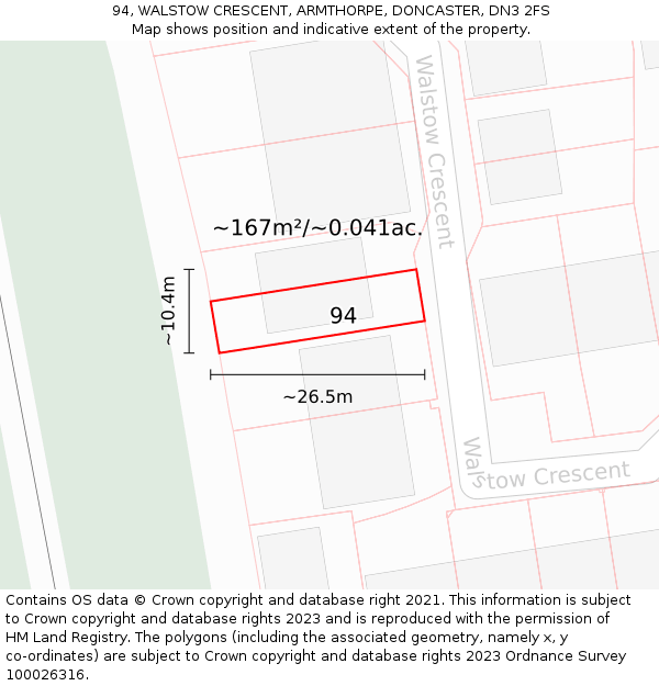 94, WALSTOW CRESCENT, ARMTHORPE, DONCASTER, DN3 2FS: Plot and title map