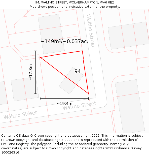 94, WALTHO STREET, WOLVERHAMPTON, WV6 0EZ: Plot and title map