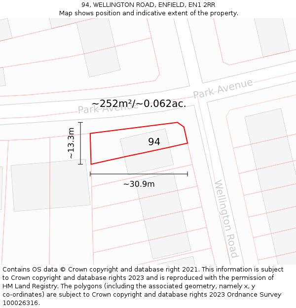94, WELLINGTON ROAD, ENFIELD, EN1 2RR: Plot and title map