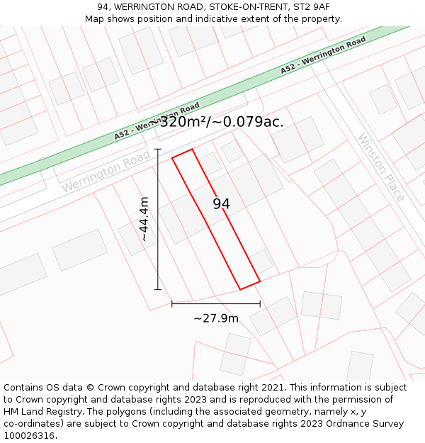 94, WERRINGTON ROAD, STOKE-ON-TRENT, ST2 9AF: Plot and title map